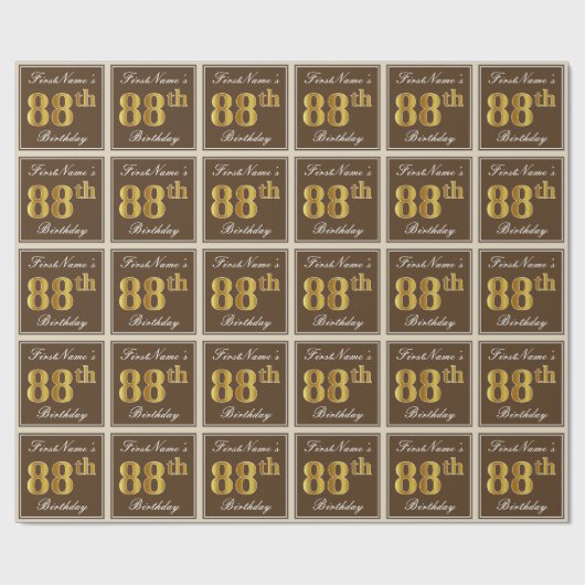 Elegant, bruin, Faux Gold 88th Birthday + naam Cadeaupapier (Vlak)