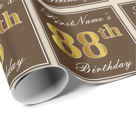 Elegant, bruin, Faux Gold 88th Birthday + naam Cadeaupapier (Rol Hoek)