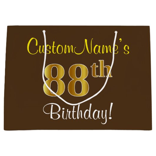 Elegant, bruin, Faux Gold 88th Birthday + naam Groot Cadeauzakje (Voorkant)