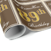 Elegant, bruin, Faux Gold 89th Birthday + naam Cadeaupapier (Rol Hoek)