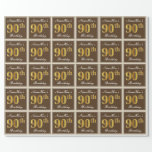 Elegant, bruin, Faux Gold 90th Birthday   naam Cadeaupapier<br><div class="desc">Dit eenvoudige en elegante ontwerp van verpakkingspapier bevat een gepersonaliseerd bericht zoals "Namehere is 90th Birthday" (met de "90th" met een faux/imitatie goudachtige kleur) binnen een bruin-gekleurd vierkant gebied met een eenvoudige rand. De naam is in een elegante wit-gekleurde manuscript-als tekst, en kan worden aangepast. Een dergelijk artikel zou misschien...</div>