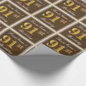 Elegant, bruin, Faux Gold 91st Birthday + naam Cadeaupapier (Hoek)