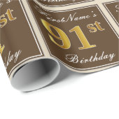 Elegant, bruin, Faux Gold 91st Birthday + naam Cadeaupapier (Rol Hoek)