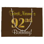 Elegant, bruin, Faux Gold 92e verjaardag + naam Large Cadeautasje (Achterkant)
