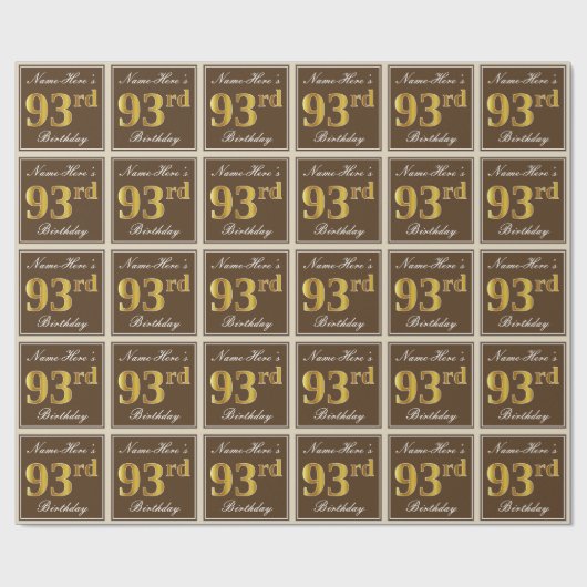 Elegant, bruin, Faux Gold 93rd Birthday + naam Cadeaupapier (Vlak)