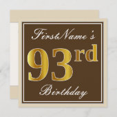 Elegant, bruin, Faux Gold 93rd Birthday + naam Kaart (Voorkant / Achterkant)