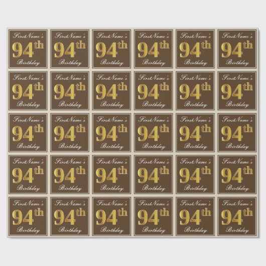 Elegant, bruin, Faux Gold 94th Birthday + naam Cadeaupapier (Vlak)
