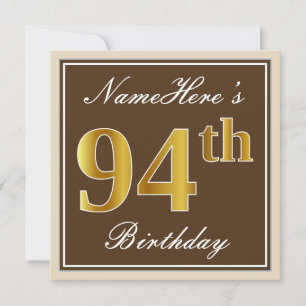 Elegant, bruin, Faux Gold 94th Birthday + naam Kaart