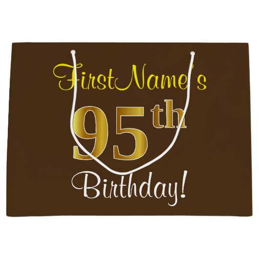 Elegant, bruin, Faux Gold 95th Birthday + naam Groot Cadeauzakje (Voorkant)