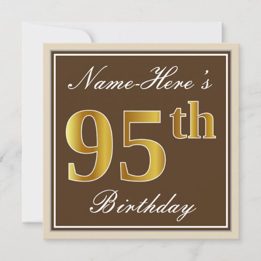 Elegant, bruin, Faux Gold 95th Birthday + naam Kaart (Voorkant)