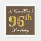 Elegant Bruin, Faux Gold 96e verjaardag + naam Servetten (Voorkant)