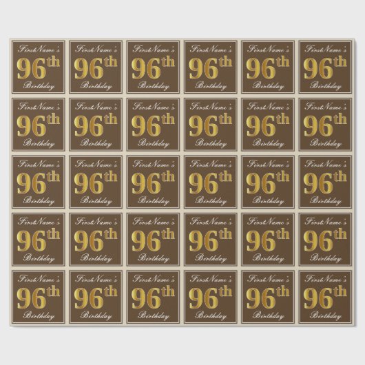 Elegant, bruin, Faux Gold 96th Birthday + naam Cadeaupapier (Vlak)