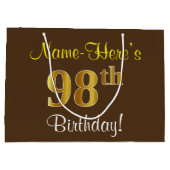 Elegant, bruin, Faux Gold 98th Birthday + naam Large Cadeautasje (Achterkant)