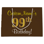 Elegant, bruin, Faux Gold 99th Birthday + naam Groot Cadeauzakje (Voorkant)