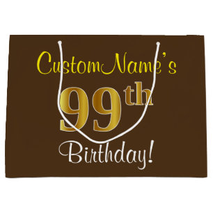 Elegant, bruin, Faux Gold 99th Birthday + naam Groot Cadeauzakje