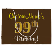 Elegant, bruin, Faux Gold 99th Birthday + naam Groot Cadeauzakje (Achterkant)