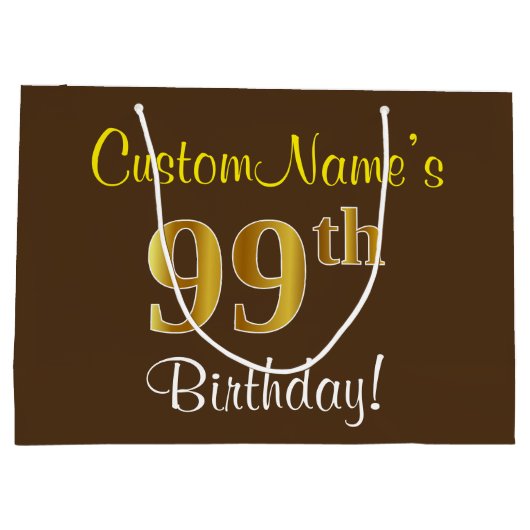 Elegant, bruin, Faux Gold 99th Birthday + naam Groot Cadeauzakje (Achterkant)