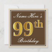 Elegant, bruin, Faux Gold 99th Birthday + naam Kaart (Voorkant)