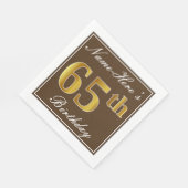 Elegant Bruin, Faux Goud 65e Verjaardag + Naam Servet (Hoek)