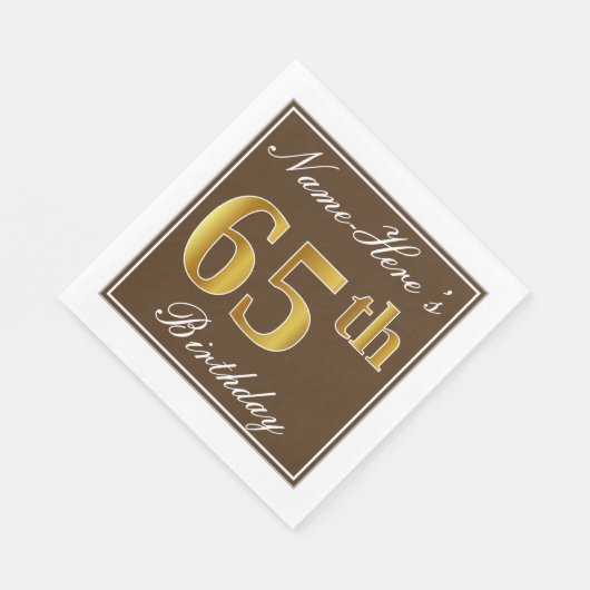 Elegant Bruin, Faux Goud 65e Verjaardag + Naam Servet (Hoek)