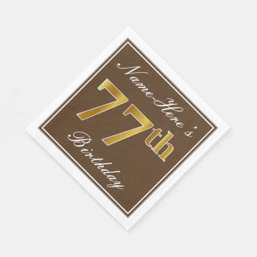 Elegant Bruin, Faux Goud 77e Verjaardag + Naam Servetten (Hoek)