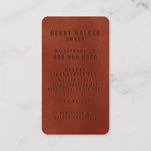 Elegant Bruin Faux Vegan Leder Visitekaartje (Achterkant)