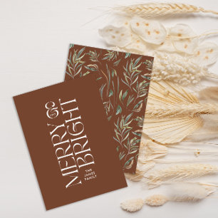 Elegant bruin gebladerte moderne minimale typograf feestdagenkaart