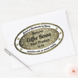 Elegant bruin glitter-productetiketten met diamant ovale sticker