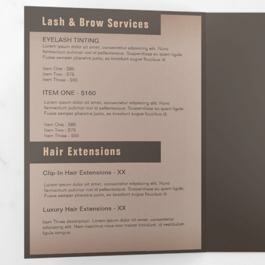 Elegant Bruin Glittery Dubbele Drips Schoonheidssa Drieluik Programma (Binnenzijde eerst)