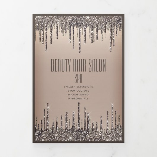 Elegant Bruin Glittery Dubbele Drips Schoonheidssa Drieluik Programma (Cover)