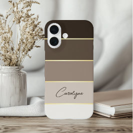Elegant bruin goud Gepersonaliseerde Kleurstrepen iPhone 16 Hoesje