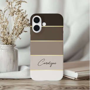 Elegant bruin goud Gepersonaliseerde Kleurstrepen iPhone 16 Hoesje
