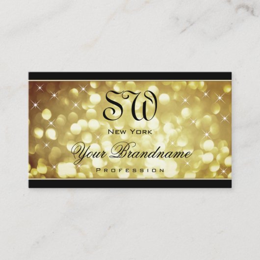 Elegant Bruin Goud Glitter Sterren Monogram Zwart Visitekaartje (Voorkant)