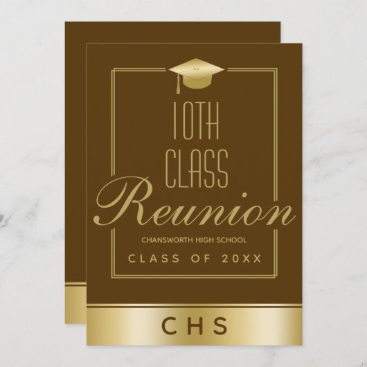 Elegant Bruin Goud Script 10e Klasse Reünie Kaart (Voorkant / Achterkant)