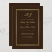 Elegant Bruin Goud Script Monogram Bruiloft Kaart (Voorkant / Achterkant)