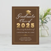 Elegant Bruin Gouden Script Klasse van 2025 Afstud Aankondiging (Staand voorkant)