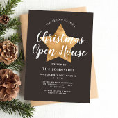 Elegant Bruin Gouden Ster Kerstmis Open Huis Kaart