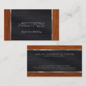 Elegant bruin hout, Metallic Zwart & Zilver Visitekaartje (Voorkant / Achterkant)