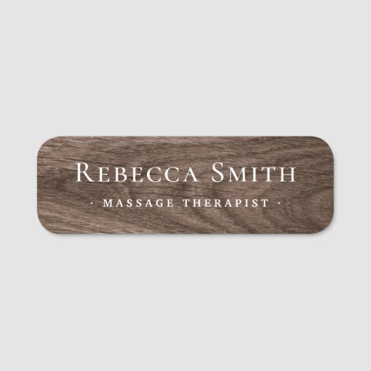 Elegant bruin hout, uiterlijk naam en titel naamplaatje (Voorkant)