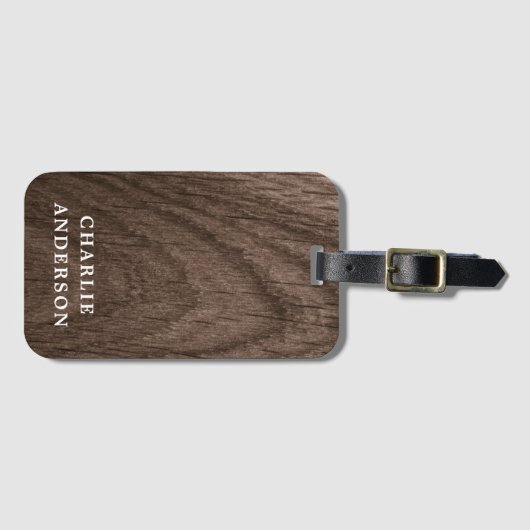 Elegant bruin hout ziet er naar eigen naam uit bagagelabel (Voorkant (horizontaal))