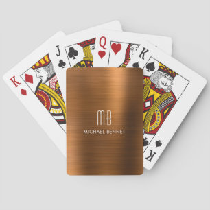 Elegant bruin koper geborsteld metallisch monogram pokerkaarten