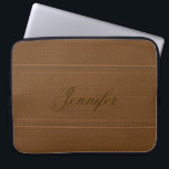 Elegant  bruin kunstleder laptop sleeve<br><div class="desc">Eenvoudig elegant bruin kunstleder ziet uit naar het accent (afbeelding van leder) met een aangepast en optioneel monogram</div>