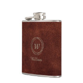Elegant bruin leder design Silver Monogram Heupfles (Links)
