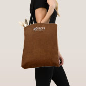 Elegant bruin lederen textiel Kijk met Jouw naam Tote Bag (Dichtbij)