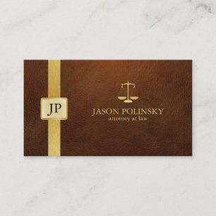 Elegant Bruin Leer en Gouden Advocaat Visitekaartje