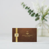 Elegant Bruin Leer en Gouden Advocaat Visitekaartje (Staand voorkant)
