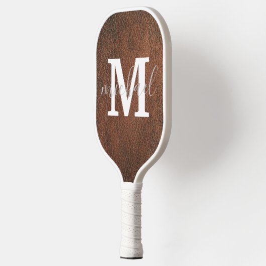 Elegant bruin leren monogram gepersonaliseerd pickleball paddle (Links)