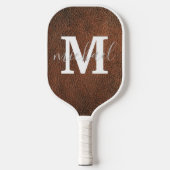 Elegant bruin leren monogram gepersonaliseerd pickleball paddle (Voorkant)