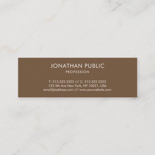 Elegant bruin Modern minimalistisch design Mini Visitekaartje (Voorkant)