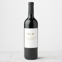 Elegant Bruin Monogram Huwelijk Wijn Etiket